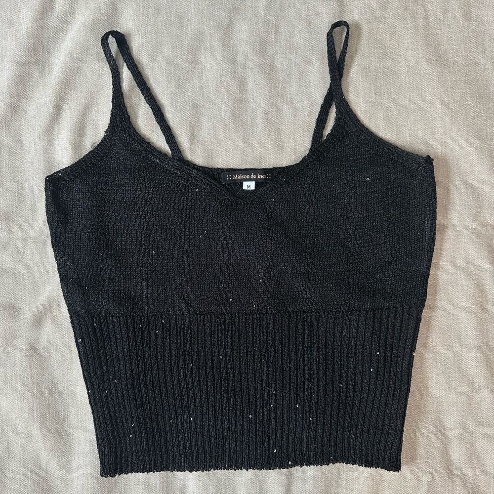 Maison De Ines Black Knit Sparkle Tank Top